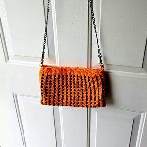 Crochet Beaded Clutch/Crossbody Bag in Orange